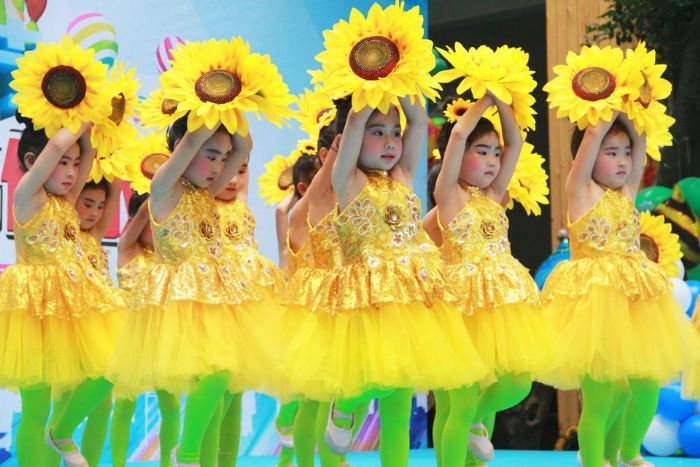 花花二班舞蹈表演《花儿朵朵向太阳》。
